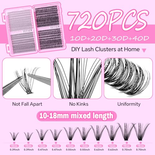 Lash Clusters Kit 720PCS - Volume Eyelash Extensions with Tools