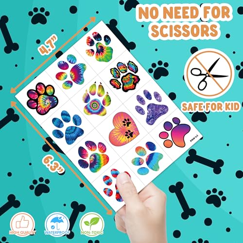 96 Pcs Cat Dog Paw Print Temporary Tattoos for Kids
