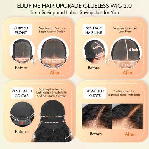 250% Density Glueless Wigs Human Hair Pre Plucked Pre Cut 7x6 HD Lace Closure Wigs Human Hair Body Wave Lace Front Wigs Human Hair for Women Drawstring Glueless Wigs for Beginners 22 Inch