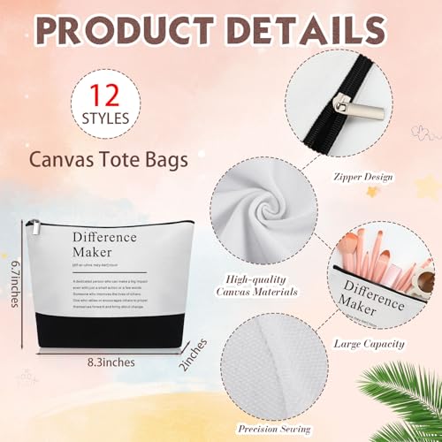 Paterr 24 Pcs Difference Maker Appreciation Gifts Bulk for Women 12 Difference Maker Tote Bag for Christmas Staff Team 12 Makeup Bags for Leader Mentor Manager Medical Assistant Week Gifts for Women