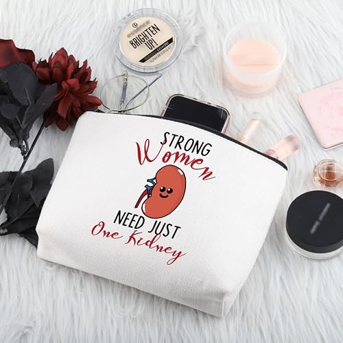 PWHAOO Kidney Donor Gift Strong Women Need Just One Kidney Makeup Bag Kidney Transplant Warrior Cosmetic Bag One Kidney Club Merch (Just One Kidney M)