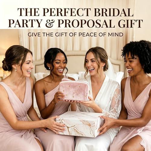 FUNWOOD Wedding Day Emergency Kit for Bride—Pink 70Pcs Velvet Makeup Bag & Essentials