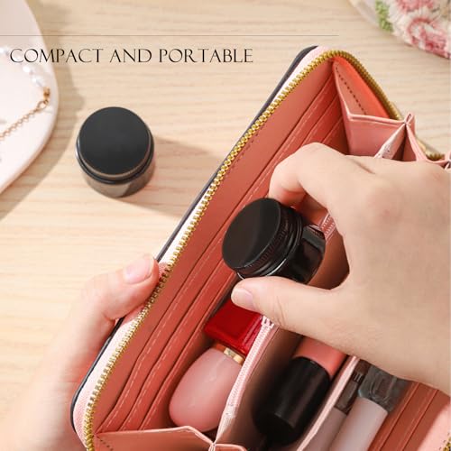 24 pack 5ml Amber Glass Cosmetic Jars with Black Metal Lids Empty Lip Balm Containers with Inner Liner Tiny Sample Jar with Label for Wax Salve Lotion