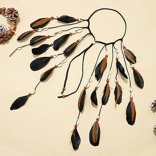 CAKURE Hair Feathers Gypsy Headpiece Viking Costume Feather Hippie Headband Fortune Teller Accessories for Women