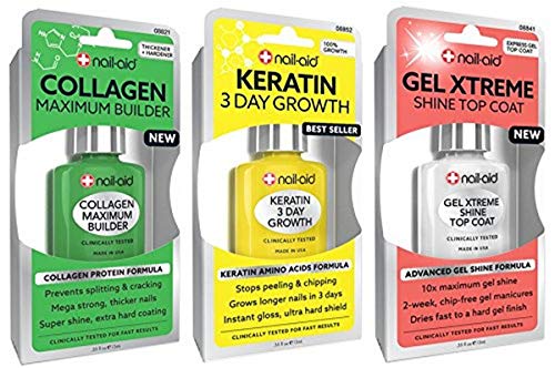 Nail-Aid Collagen Base, Keratin Growth & Gel Top Coat Set - Clear (3 Pack)