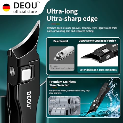 DEOU Ingrown Toenail Clippers with Nail File, Premium Stainless Steel Oblique Cutter, Anti-Splash One-Piece Casting, Manicure Tool with Keyhole, Gift Box for Thick/Hard/Fungal Nails