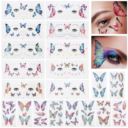 Glitter Butterfly Temporary Tattoos - 20 Sheets