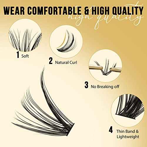 QUEWEL Lash Clusters 320Pcs Cluster Lashes 40D D Curl Lash Cluster Eyelash Extensions Mix9-16mm Individual Eyelashes Clusters Wispy Lash Clusters Thin Band Soft to Use at Home(40D D Mix9-16)