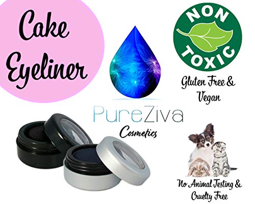 Pure Ziva Black Matte Cake Eyeliner & Pressed Eyeshadow, Water Activated Powder; Gluten & Cruelty Free