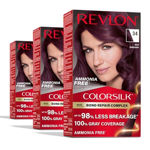 Revlon ColorSilk Burgundy Permanent Hair Dye, 100% Gray Coverage