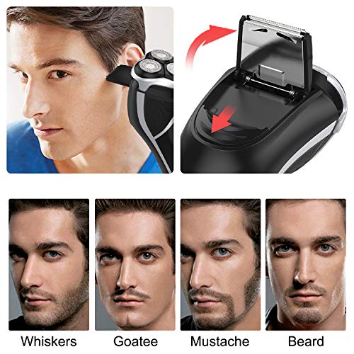 Men's Electric Shaver - MAX-T Corded and Cordless Rechargeable 3D Rotary Shaver Razor for Men with Pop-up Sideburn Trimmer Wet and Dry, IPX7 Waterproof, Plug & Play