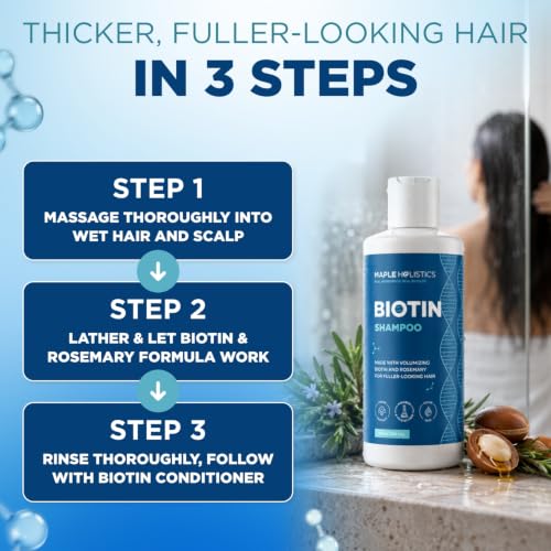 Maple Holistics Rosemary & Biotin Shampoo for Thinning Hair - Sandalwood 8 fl oz, vegan volumizing formula