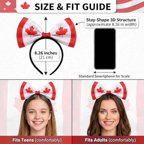 Canada Flag Bow Headband 2-Pack - Patriotic Hair Accessories for Women & Teens