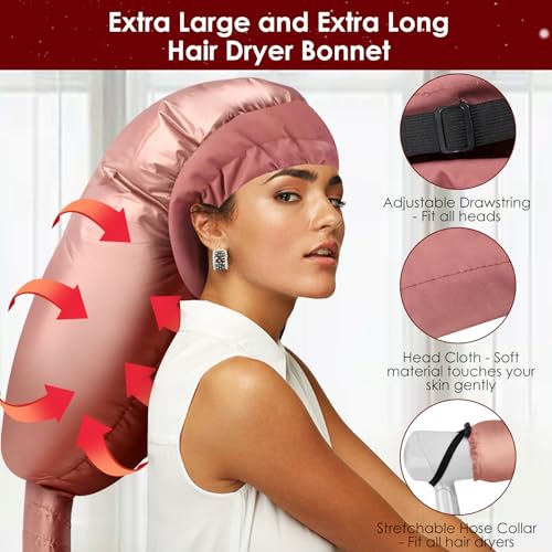 TEPENAR Extra Large Rose Gold Hair Dryer Bonnet Attachment for Fast & Even Drying