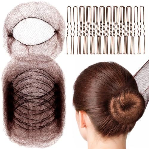 Brown Hair Net & U-Pins Set (20 Nets + 40 Pins)