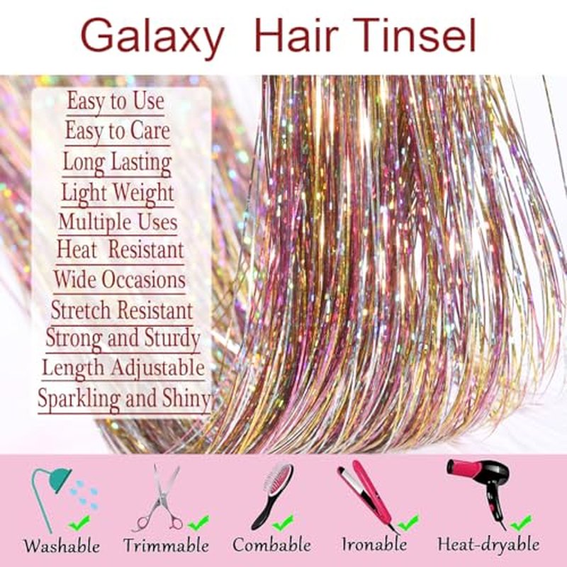 Hair Tinsel 48" 8 Pack 2000 Strands Pink Brown
