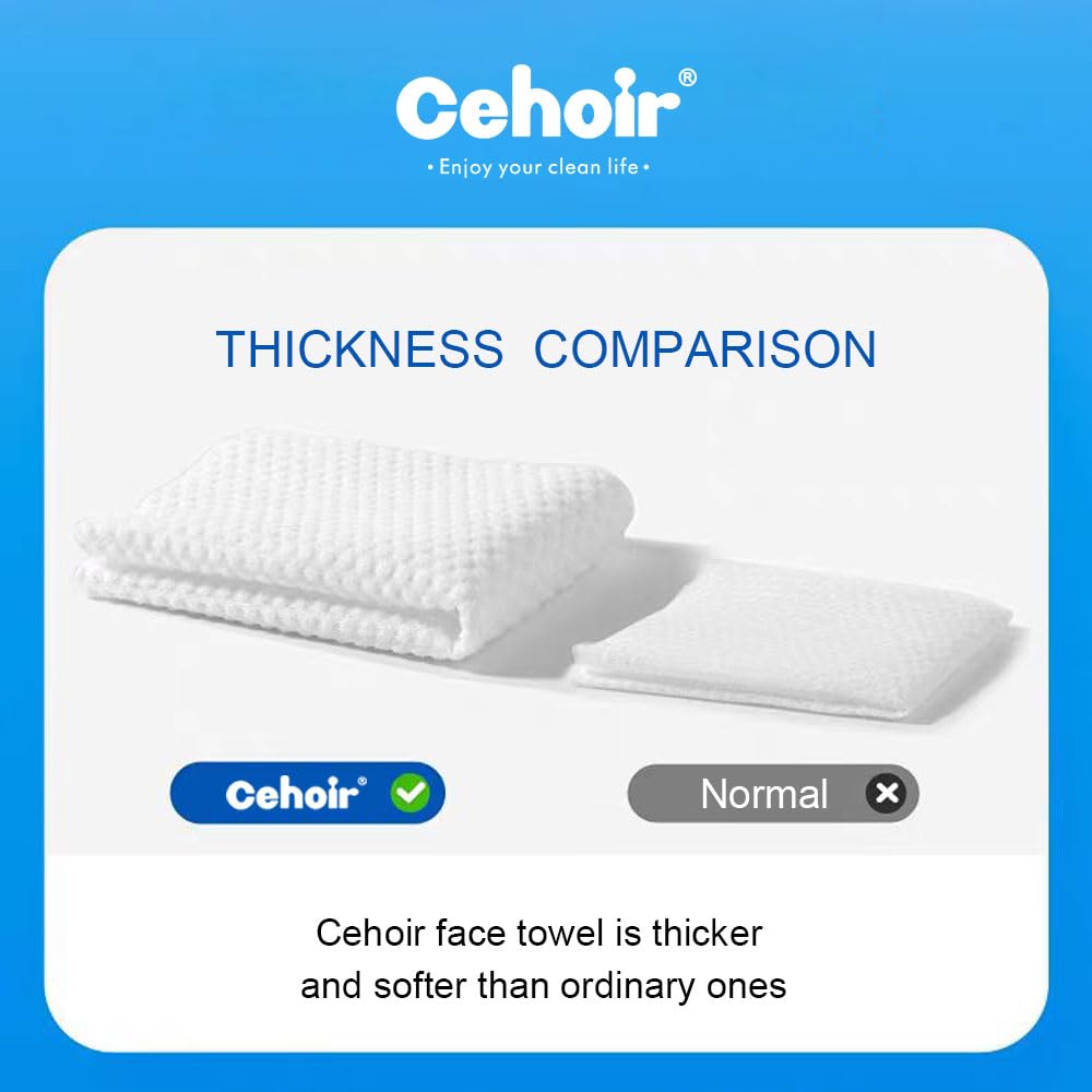 Cehoir Face Towels,Super Soft and Thickness XL:10x12 inches,Lint-Free Biodegradable Towels,Disposable Face Towel,Makeup Remover Dry Wipes,Clean Face Cloths for Sensitive Skin.(4 packs (200 counts))…