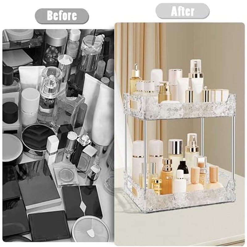 2-Tier Bathroom Counter Organizer - Clear Makeup & Skincare Storage