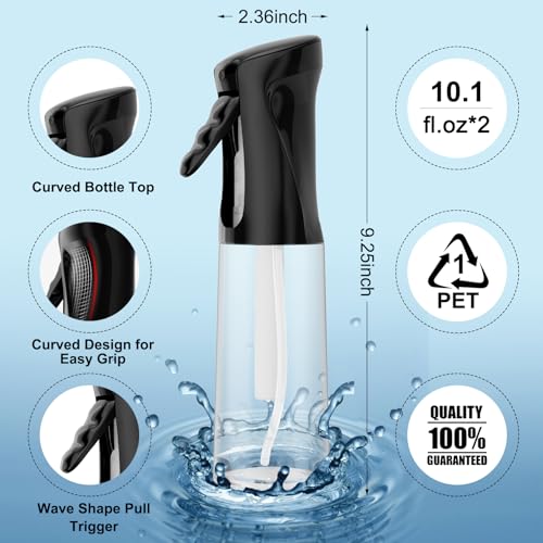 Continuous Spray Bottle 2 Pack 10.1oz - Fine Mist for Hair & Plants