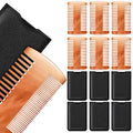 Natural Sandalwood Dual Action Beard & Moustache Combs with Faux Leather Cases (6 Pieces, Yellow)