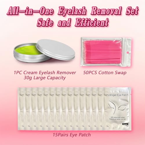 HAIOLORPRO Pink Lash Extension Remover Kit - Gentle 30g Gel, Eyelash Glue Remover, Includes Micro-Swabs & Eye Patches for Salon & Home