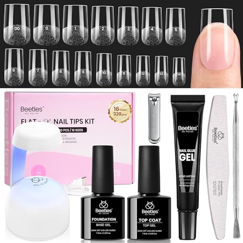 Beetles Gel Nail Kit with 320 Tips, 16 Sizes, UV Lamp & Glue
