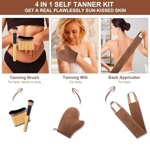 4-in-1 Velvet Self Tanning Mitt Set with Back Applicator