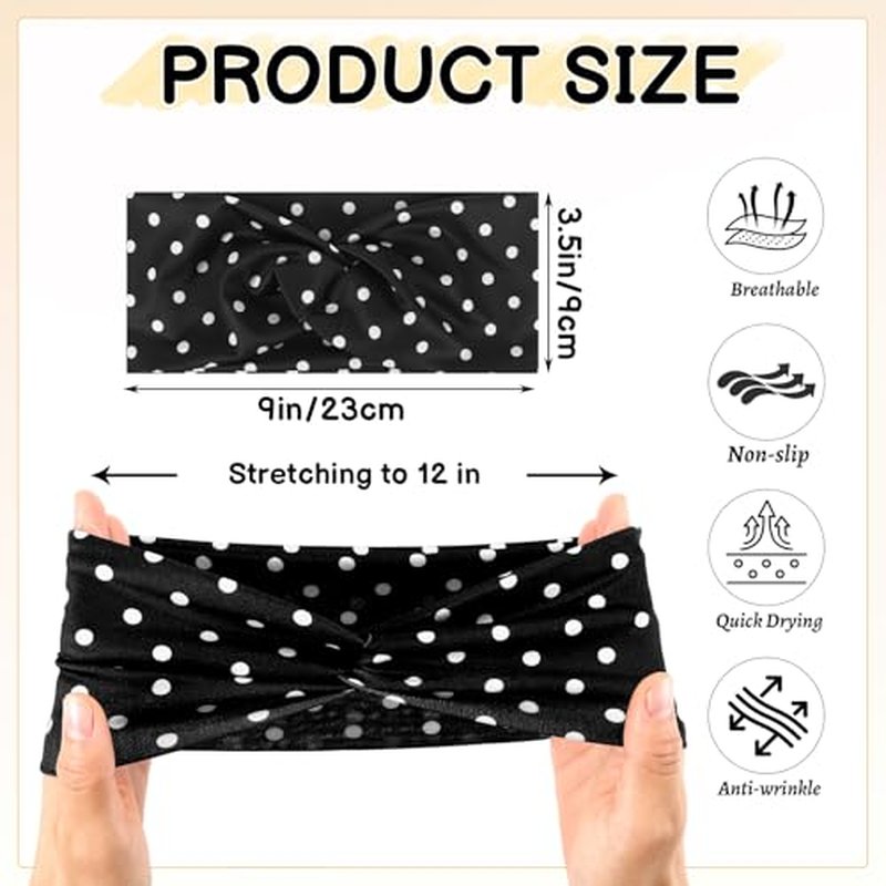 6-Pack Elastic Polka Dot Headbands for Women – Non-Slip