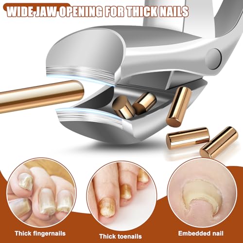 Nail Clippers for Men Thick Toenails, Large Angled Toenail Clippers for Seniors, Mess Free Wide Opening Toe Nail Clippers with Catcher, Heavy Duty Nail Cutter Trimmer with Long Handle & Sharp Blade