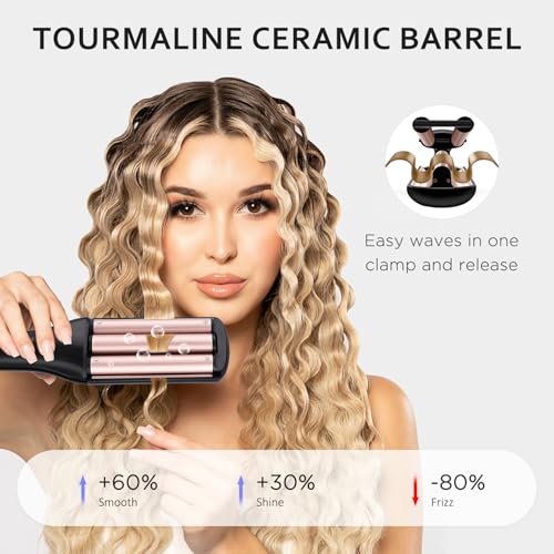 Janelove 4-in-1 Hair Crimper & Waver, 4 Wave Styles, Adjustable Temp, LED Display