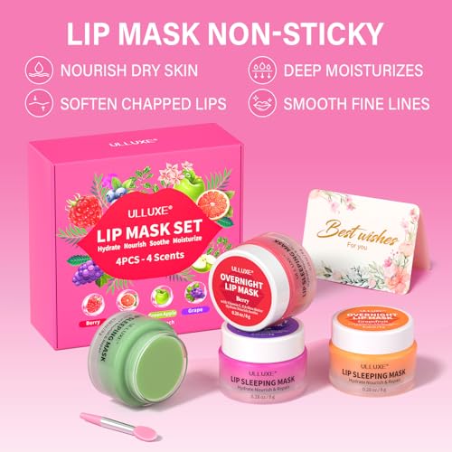 Lip Mask Set, Lip Care Gifts for Teen Girls Women, Overnight Lip Mask Hydrating & Nourishing, Lip Sleeping Mask Repairing Dry, Flaky Lips, Lip Treatment for Women, Wife, Girlfriend, Mom