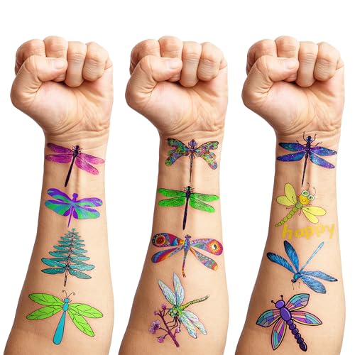 Cute Dragonfly Temporary Tattoos Dragonfly Birthday Party Decorations Favors Supplies Themed Stickers 10 Sheets 100 PCS Gifts for Baby Kids Girls Boys Decor Class School Carnival Christmas