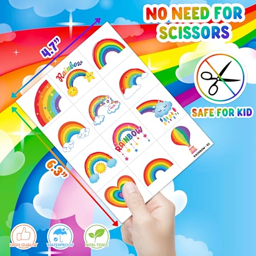96 PCS Rainbow Temporary Tattoos for Kids Birthday Party Favors