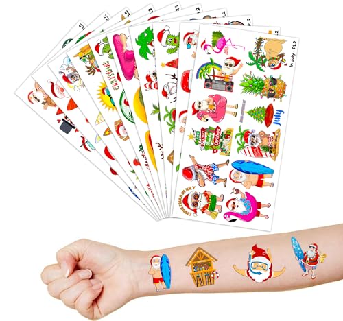 Hawaiian Christmas Temporary Tattoos - 10 Sheets Tropical Xmas