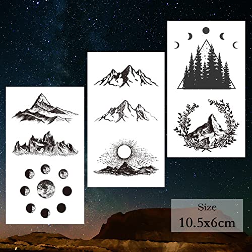 62 Sheets Temporary Tattoos - Black Geometry & Mountain Designs