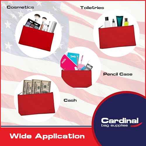 Multipack of 2 Compact Zipper Cloth Pouches, Zipper Bag, Travel Toiletry, Cosmetics, Stationary Case, 11 x 6 inches (Red)