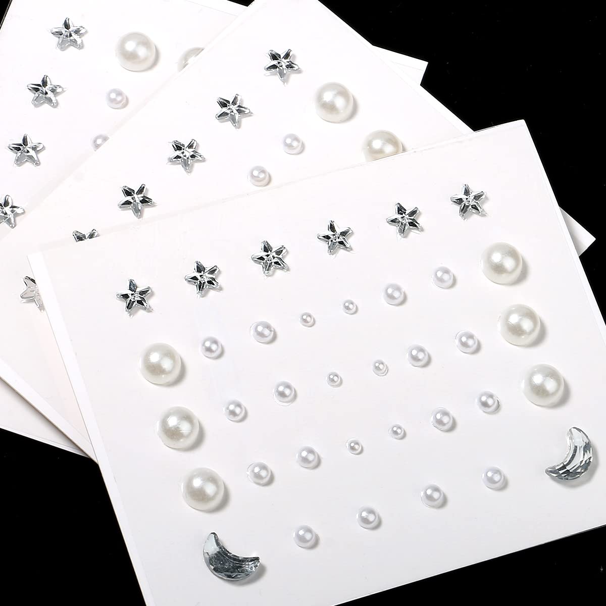 3 Sheets Eye Body Face Gems Jewels Rhinestone Stickers Temporary Tattoo Gems Self Adhesive Crystal Makeup Face Stick Gems for Festival Accessory and Nail Art Decorations (Moons&Stars)