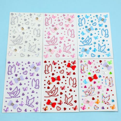 Face Gems Stickers - 6 Sheets Self-Adhesive Rhinestones