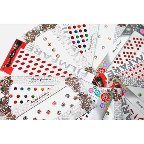 Pack of 6 Indian Bollywood Forehead Stickers Diamond Design Jewelry Collection Small Stone Bindi (Multi-Color)