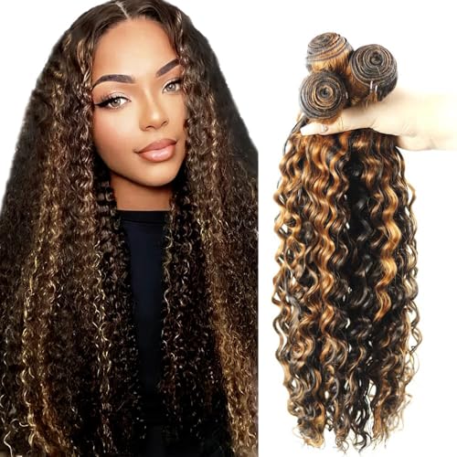 P1B/30 Highlight Brown Deep Wave Human Hair Bundles 30-34"