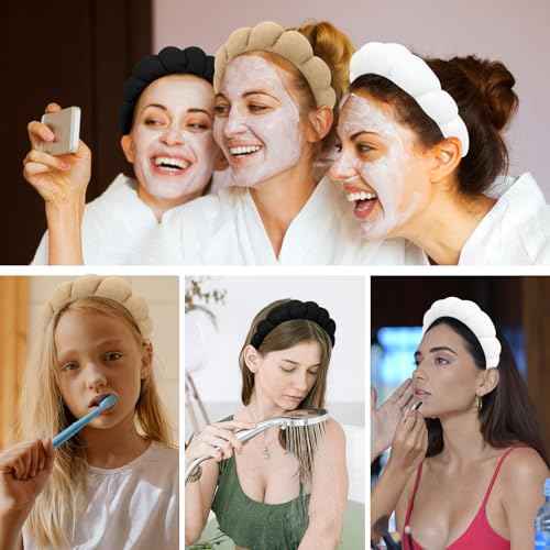 3 Pack Spa Headbands - Terry Cloth Makeup Headbands with Sponge for Skincare and Face Washing, Puffy Hair Band