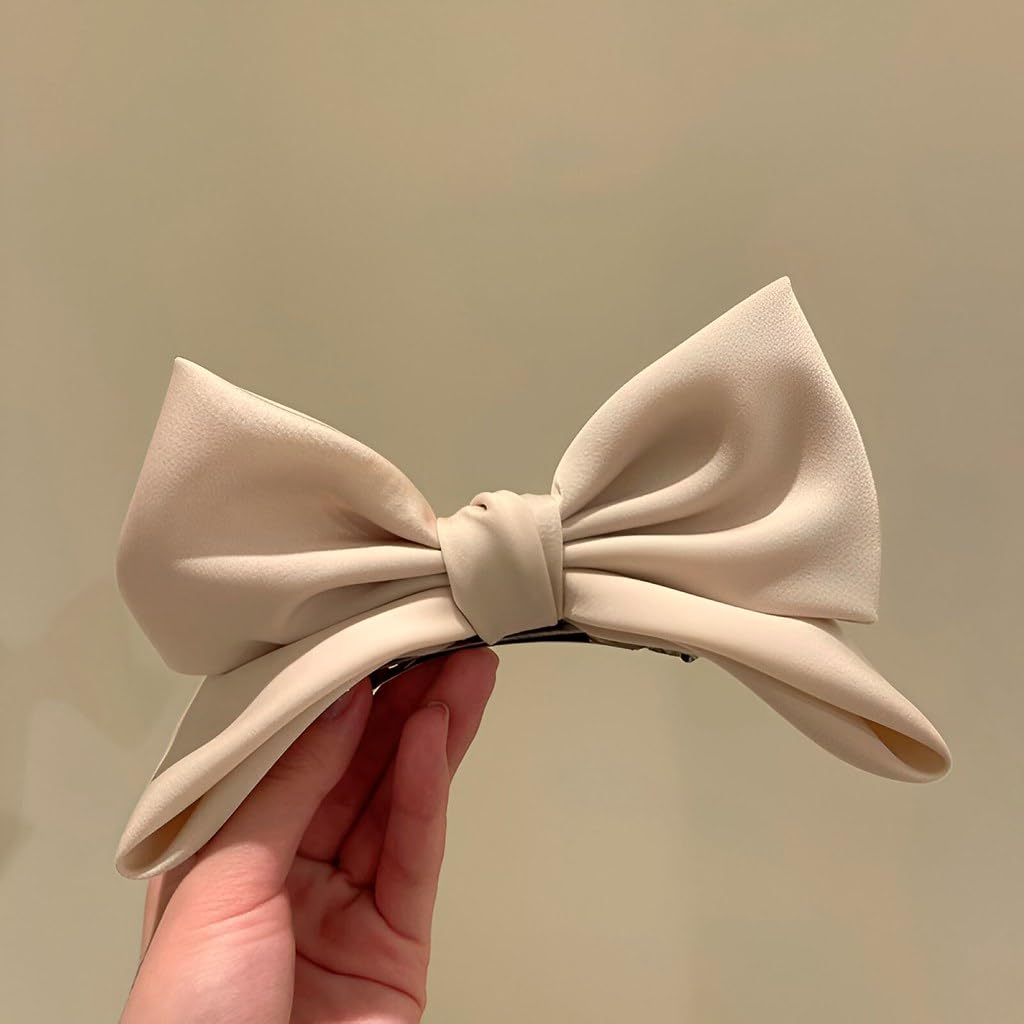 Bows Hair Barrettes Clips for Women 2 Pcs Silky Satin Vertical Hair Bow Black Beige Bowknot Ponytail Ribbon for Girls Holiday Party Birthday Gift