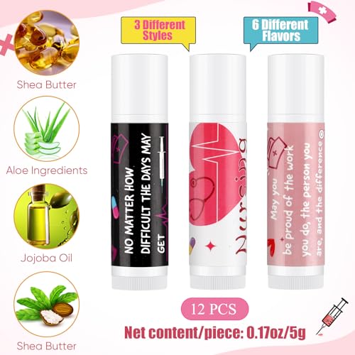 Dansib Nurse Gifts Bulk for Women Lip Balm Set for Nurse Graduation Appreciation Gifts Lip Balm Contains Vitamin E and Coconut Oil for Moisturizing Lip Care, 6 Flavors(24 Pcs)