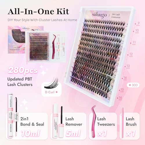 SIILUUGO DIY Lash Extensions 200PCS Individual Lashes Clusters,9-16mm MIX 30D Fluffy and Natural False Eyelashes,Wispy and Volume,Waterproof and Lasting Pestañas,Easy to Apply for Beginners at Home