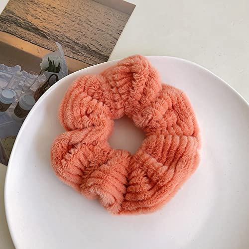 Large Furry Faux Rabbit Fur Hair Scrunchies for Women Fuzzy Fur Hair Ties Artificial Fur Hair Bobbles Towel Scrunchies for Hair Drying Microfiber Plaid Hair Scrunchies for Wet and Dry (5 Pcs A)