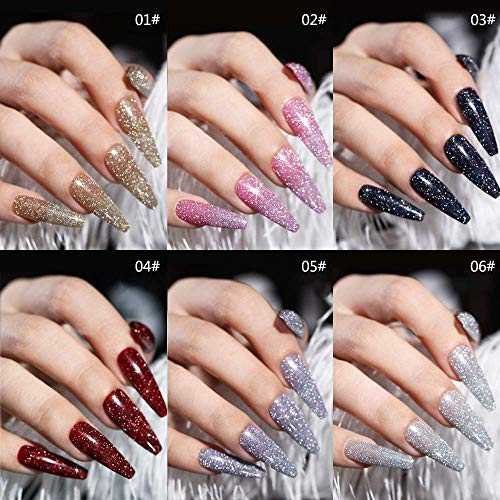 MIZHSE Diamond Gel Nail Polish, Reflective Colorful Glitter Gel Polish Set Reflective Diamond Gel Nail Polish, Sliver Glitter Gel Polish Set