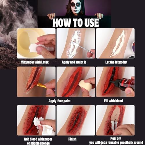 Bowitzki Professional SFX Makeup Kit ? Special Effects Makeup Kit with Fake Blood, Coagulated Blood, Liquid Latex, Bruise & Zombie Face Paint for Halloween, Cosplay, Horror FX, Theater
