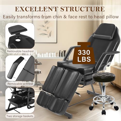 KIIUMI Tattoo Chair Facial Bed Massage Table with Stool