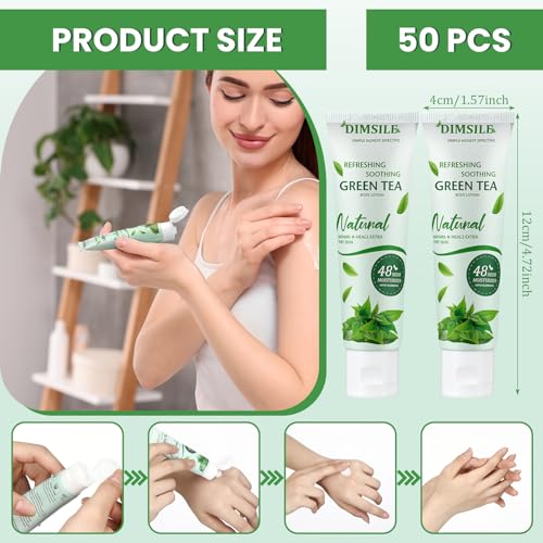 Dimsile 50 Pack Green Tea Travel Size Body Lotion 1 Oz Dry Skin Moisturizer with Flip Cap for Extra Dry Skin, for Inns and Hotels, Airlines, Offices, Gyms and More