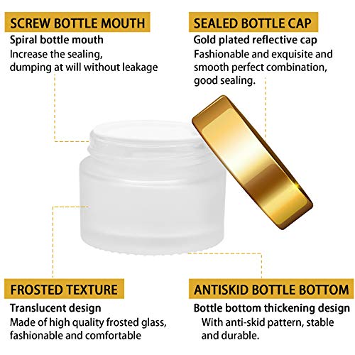 6 Pack Glass Cream Jars, 30ml(1oz) Frosted Clear Glass Jar, Empty Refillable Cosmetic Container Bottles for Eye Face Cream Foundation Ointment Loose Powder Eyeshadow Lotion (metallic orange)